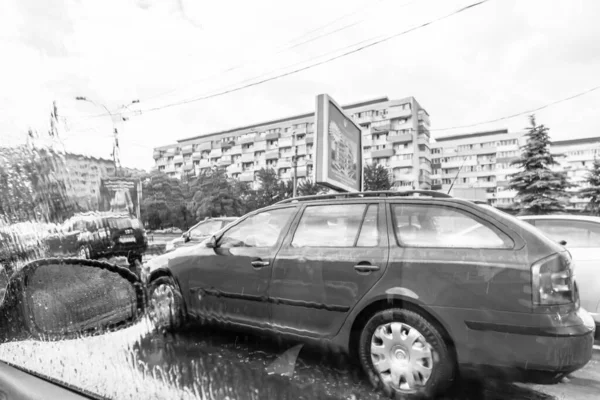 Araba Trafiği Kirlilik Trafik Sıkışıklığı Şehir Merkezi Bükreş Romanya 2023 — Stok fotoğraf