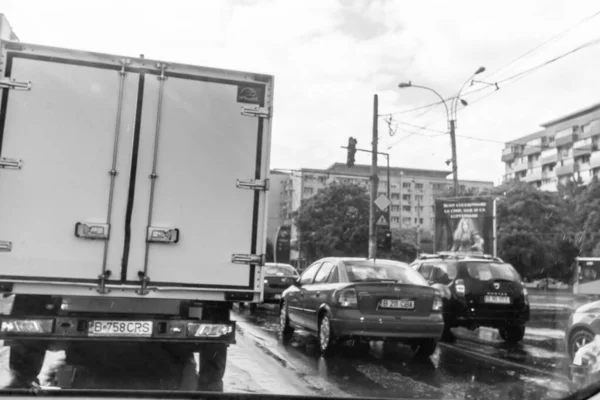 Car Traffic Pollution Traffic Jam City Downtown Bucharest Romania 2023 — 스톡 사진