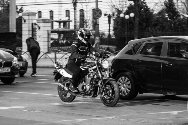 Car Traffic Pollution Traffic Jam City Downtown Bucharest Romania 2023 — Foto de Stock