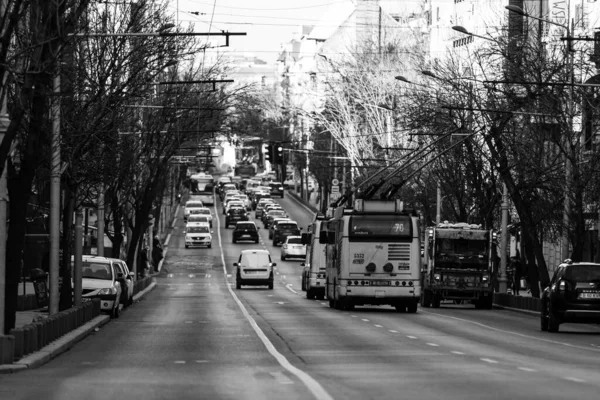Car Traffic Pollution Traffic Jam City Downtown Bucharest Romania 2023 — Stock Photo, Image