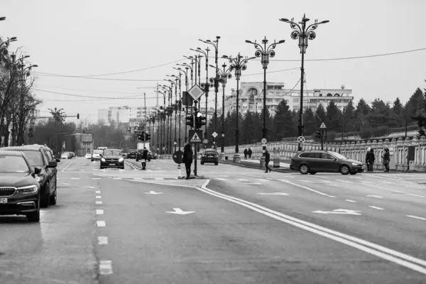 stock image Car traffic, pollution, traffic jam city downtown Bucharest, Romania, 2023