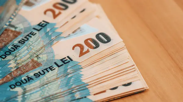 Bancnota Valutară Românească Lei Ron Bani Monedă Europeană — Fotografie, imagine de stoc