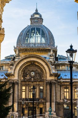 Famous CEC Palace, The Palace of the Savings Bank in the historical center of Bucharest on Victory street, Romania, 2022