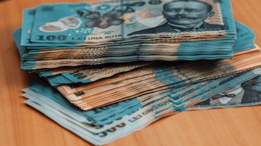 Romanya LEI Para Birimi Banknotu. RON Para Avrupa Para Birimi