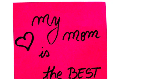 Mijn Moeder Beste Handschrift Tekst Close Geïsoleerd Roze Papier Met — Stockfoto