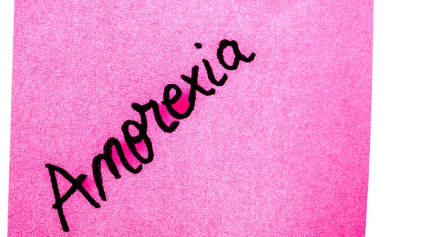 Texto Escritura Mano Anorexia Primer Plano Aislado Papel Rosa Con —  Fotos de Stock