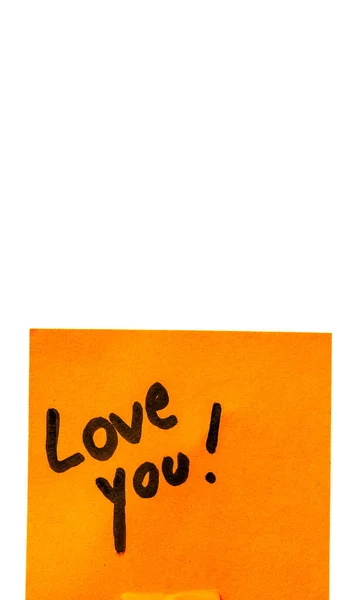 Love You Handwriting Text Close Isolated Orange Paper Copy Space — Stock fotografie