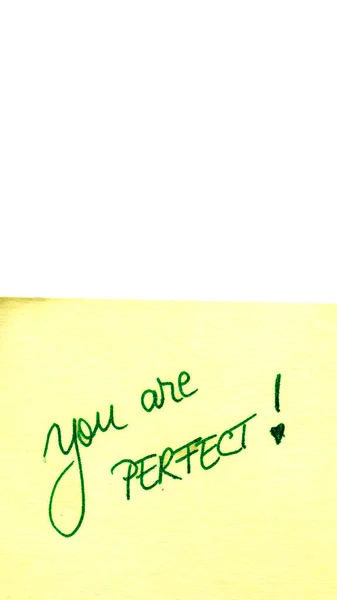 You Perfect Handwriting Text Close Isolated Yellow Paper Copy Space — Stock Photo, Image