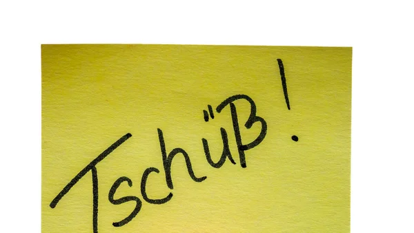 Tschuss Bye Handschriftlicher Text Nahaufnahme Isoliert Auf Gelbem Papier Mit — Stockfoto
