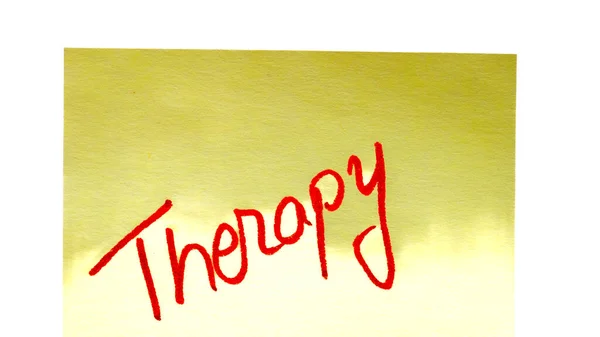 Terapia Caligrafia Texto Close Isolado Papel Amarelo Com Espaço Cópia — Fotografia de Stock