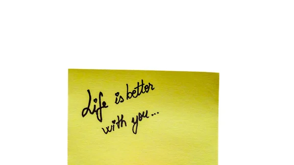 Ζωή Είναι Καλύτερη Χειρόγραφό Σας Κείμενο Κοντά Απομονωμένο Κίτρινο Χαρτί — Φωτογραφία Αρχείου