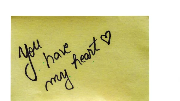 Kalbimin Yazısını Kopyalama Alanı Olan Sarı Kağıda Izole Edilmiş Bir — Stok fotoğraf