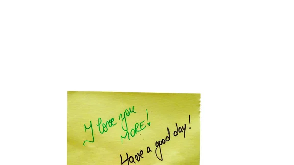 Love You More Handwriting Text Close Isolated Yellow Paper Copy — Stock Photo, Image