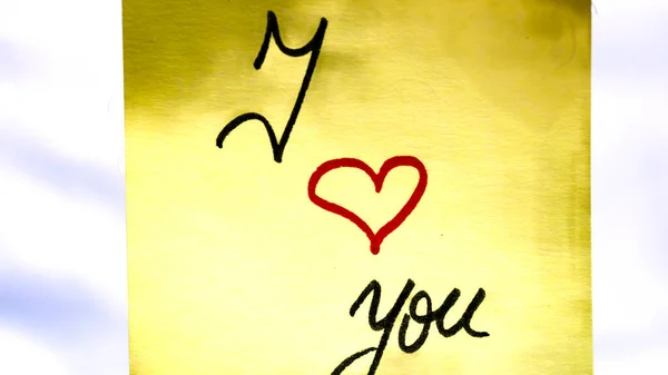 Love You Handwriting Text Close Isolated Yellow Paper Copy Space — Stock Photo, Image