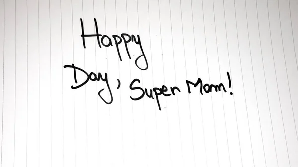 Happy Day Super Mom Writing Love Text Mother Paper Label — Stockfoto