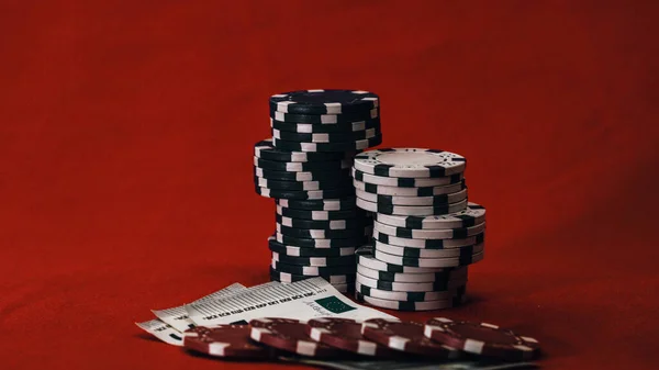 Pilha Fichas Poker Para Jogos Casino High Stakes — Fotografia de Stock