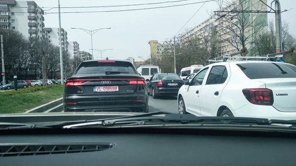Nárazník Nárazníku Přetížení Městské Dopravy Během Dopravní Špičky Bukurešti Rumunsko — Stock fotografie