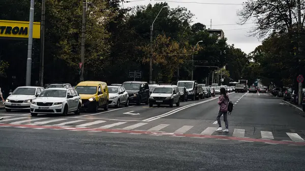 Congestão Tráfego Urbano Durante Hora Ponta Bucareste Roménia — Fotografia de Stock