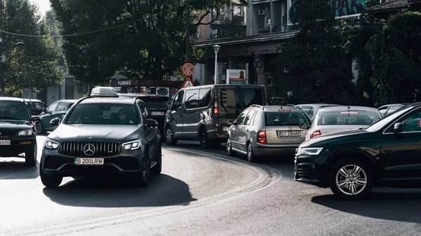 Congestion Trafic Urbain Aux Heures Pointe Bucarest Roumanie — Photo