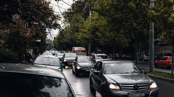 Congestione Del Traffico Urbano Durante Ore Punta Bucarest Romania — Foto Stock