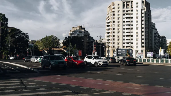 Parachoques Parachoques Congestión Del Tráfico Urbano Durante Hora Punta Bucarest —  Fotos de Stock
