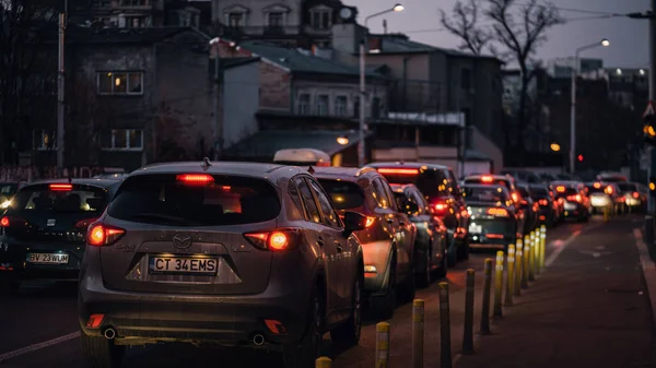 Paraurti Paraurti Congestione Del Traffico Urbano Durante Ora Punta Bucarest — Foto Stock