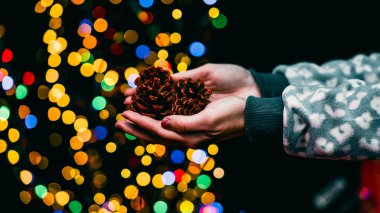 Noel süsleri. Renkli Noel ışıkları arka planı