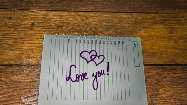 Seni Seviyorum Kağıda Aşk Mesajı Yazmak Güzel Bir Mesaj Spiral — Stok fotoğraf