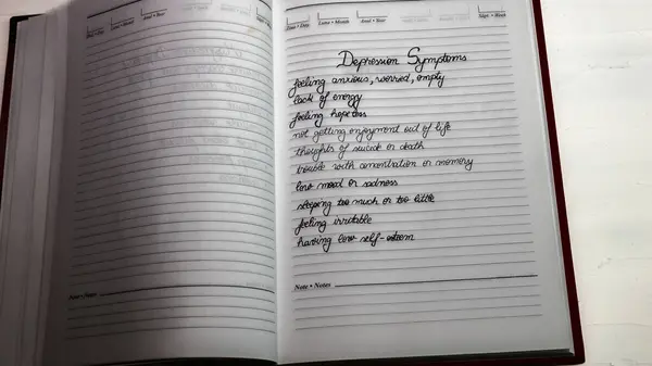 Depression Symptoms Handwriting Text Page Office Agenda Copy Space — 스톡 사진