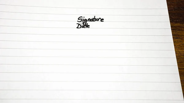 Signature Date Handwriting Text Page Office Agenda Office Spiral Notebook — Stock Photo, Image