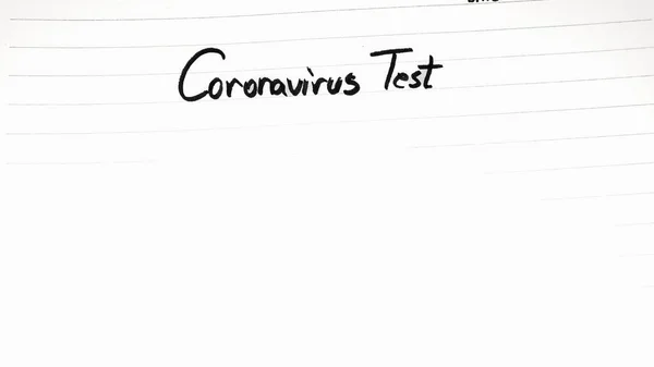 Coronavirus Prueba Escritura Mano Texto Papel Agenda Oficina Copiar Espacio — Foto de Stock