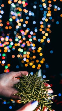 Noel süsleri. Renkli Noel ışıkları arka planı