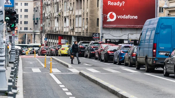 Stötfångare Till Stötfångare Trafikstockningar Städerna Rusningstid Bukarest Rumänien 2023 — Stockfoto
