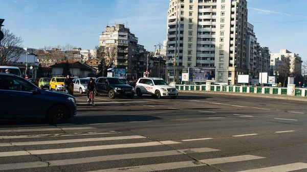 Parachoques Parachoques Congestión Del Tráfico Urbano Durante Hora Punta Bucarest — Foto de Stock