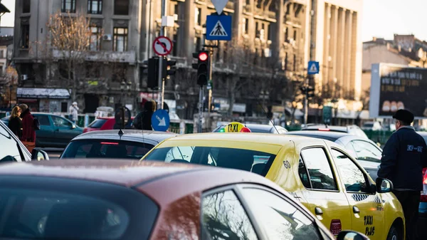 Bumper Bumper Congestie Van Het Stadsverkeer Tijdens Piekuren Boekarest Roemenië — Stockfoto