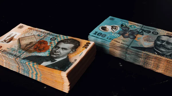 Roemeense Lei Bankbiljetten Ron Geld Europese Valuta — Stockfoto