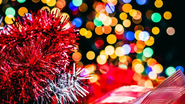 Świąteczne Dekoracje Kolorowe Christmas Lights Tle — Zdjęcie stockowe