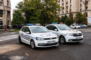 Romanya Polis Arabası (Politia Rutiera) Bükreş trafiğinde, Romanya, 2023