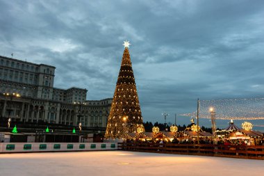 People at Bucharest Christmas Market in downtown Bucharest, Romania, 2022