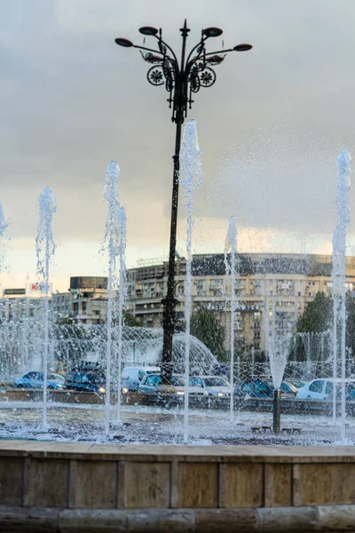 Fountain Unirii Square Downtown Bucharest Unirii Boulevard Bucharest Romania 2021 — Stock Photo, Image