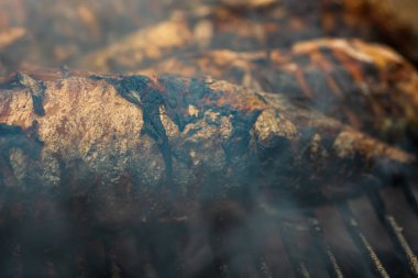 Kömür ızgarasında ızgara balık. Taze balık barbeküsü.