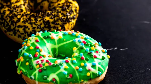 Glazed Donuts Sprinkles Isolated Close Colorful Donuts — Stock Photo, Image