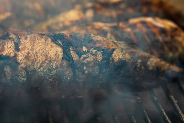 Grillezett Hal Faszén Grillezőn Friss Hal Barbecue — Stock Fotó