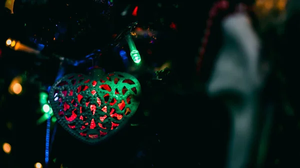 Décorations Noël Fond Coloré Lumières Noël — Photo