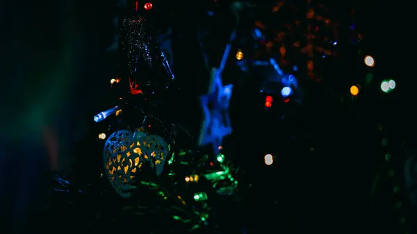 Świąteczne Dekoracje Kolorowe Christmas Lights Tle — Zdjęcie stockowe