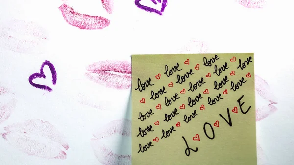 Valentine Day Concept Lipstick Kiss Writing Drawing Lipstick — 스톡 사진