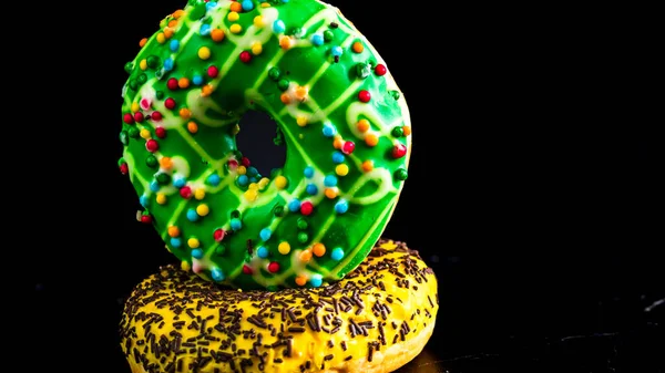 Glazed Donuts Sprinkles Isolated Close Colorful Donuts — Stock Photo, Image