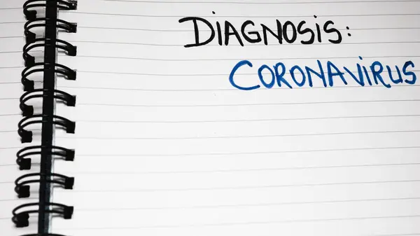 Coronavirus test handwriting  text on paper, on office agenda. Copy space.