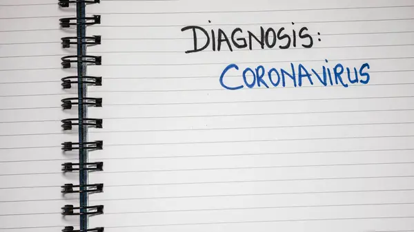 Coronavirus test handwriting  text on paper, on office agenda. Copy space.