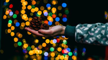 Noel süsleri. Renkli Noel ışıkları arka planı